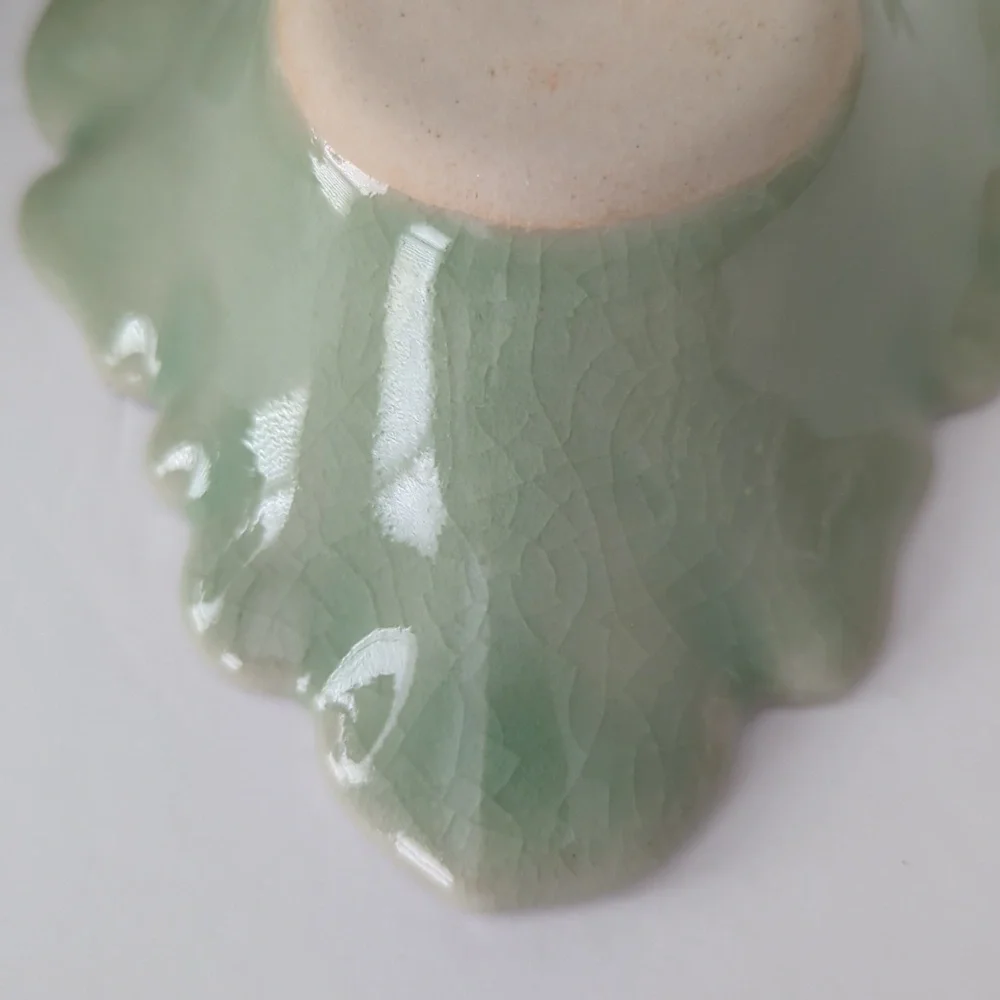 Cabbage Leaf Shape Chip & Dip Server Baan Celedon Thailand Grape Leaf